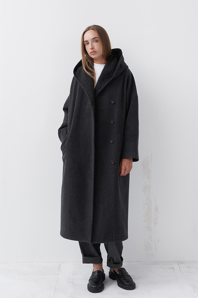 Пальто графіт з каптуром (ПТ 11/1)